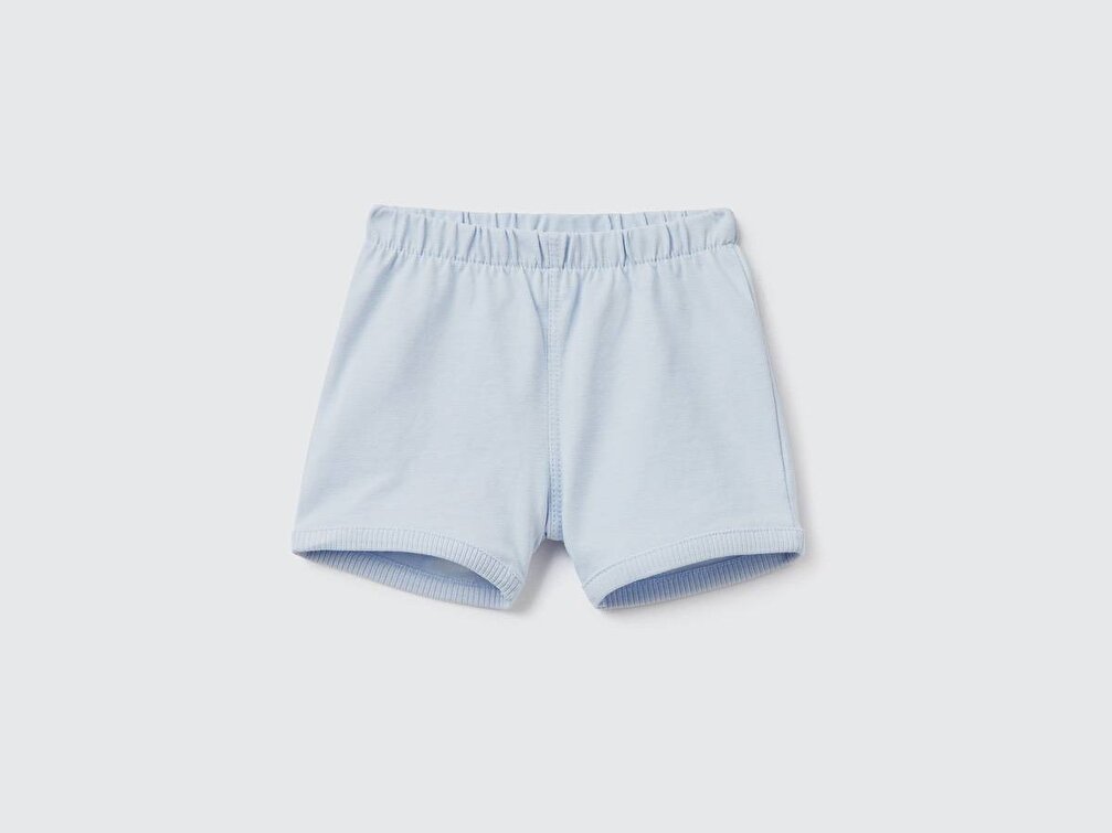 Benetton Bebek Toz Mavi Arkası Hayvan Patch İşlemeli Bermuda Şort