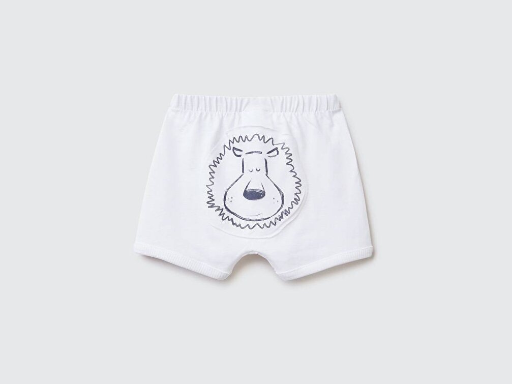 Benetton Bebek Zürafa Desenli Arkası Hayvan Patch İşlemeli Bermuda Şort