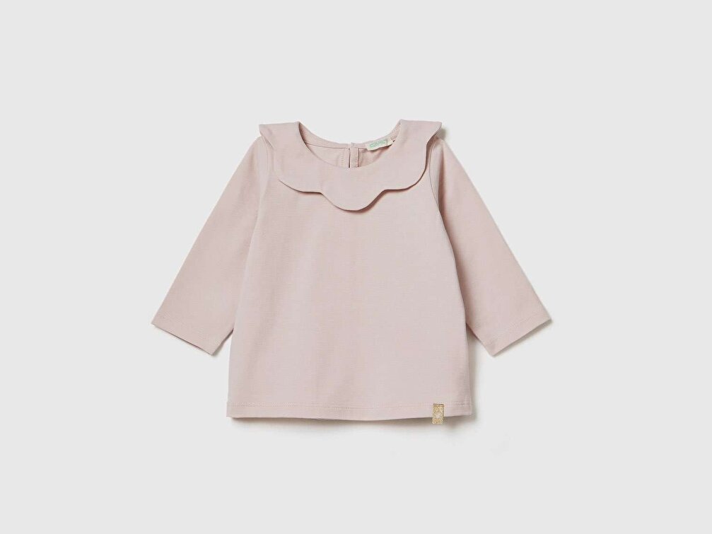 Benetton Bebek Düzenlenecek Yaka Detaylı Etiket Logolu T-Shirt