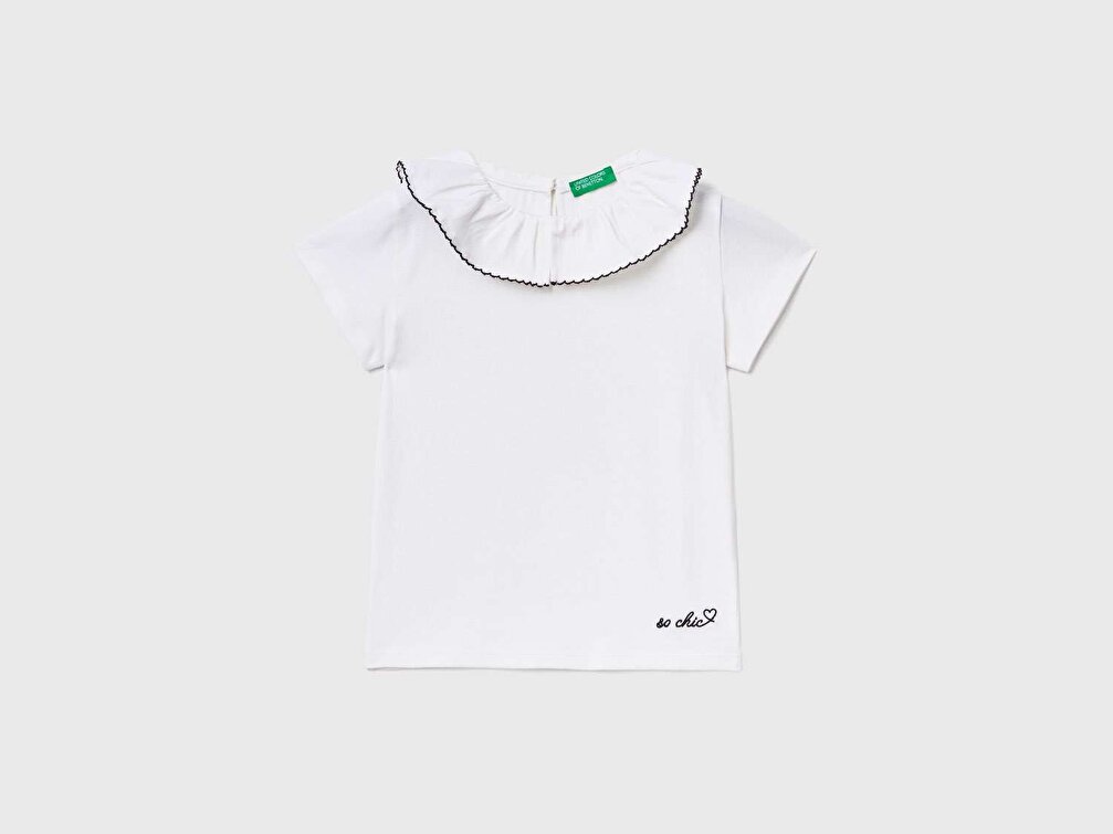 Benetton Kız Çocuk Beyaz Yaka Detaylı T-Shirt