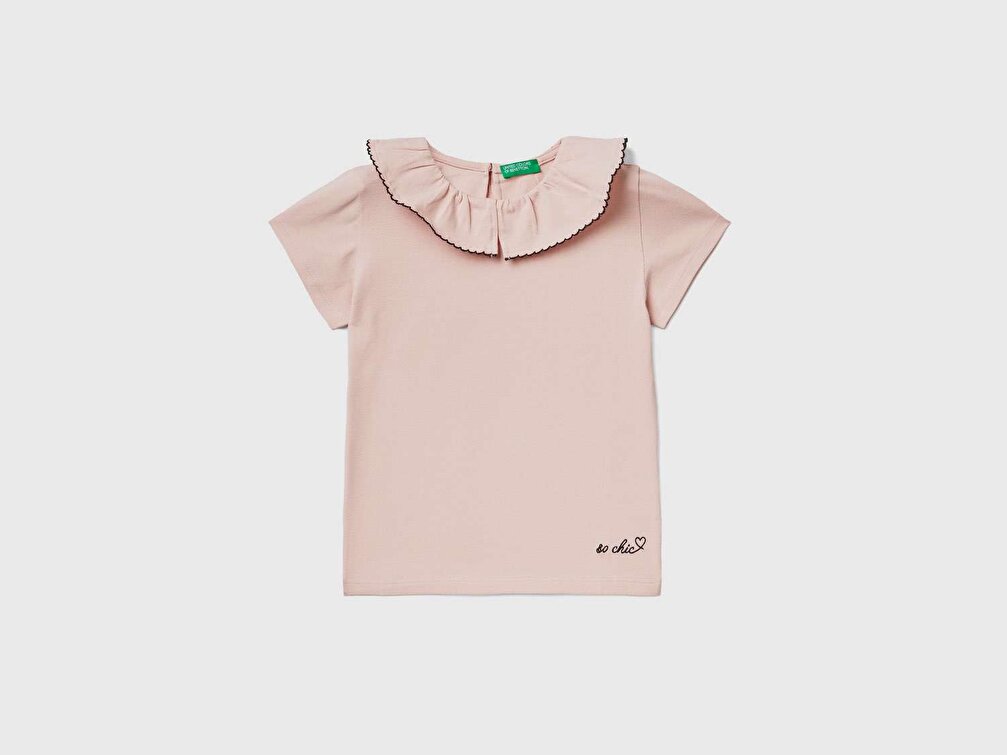 Benetton Kız Çocuk Düzenlenecek Yaka Detaylı T-Shirt