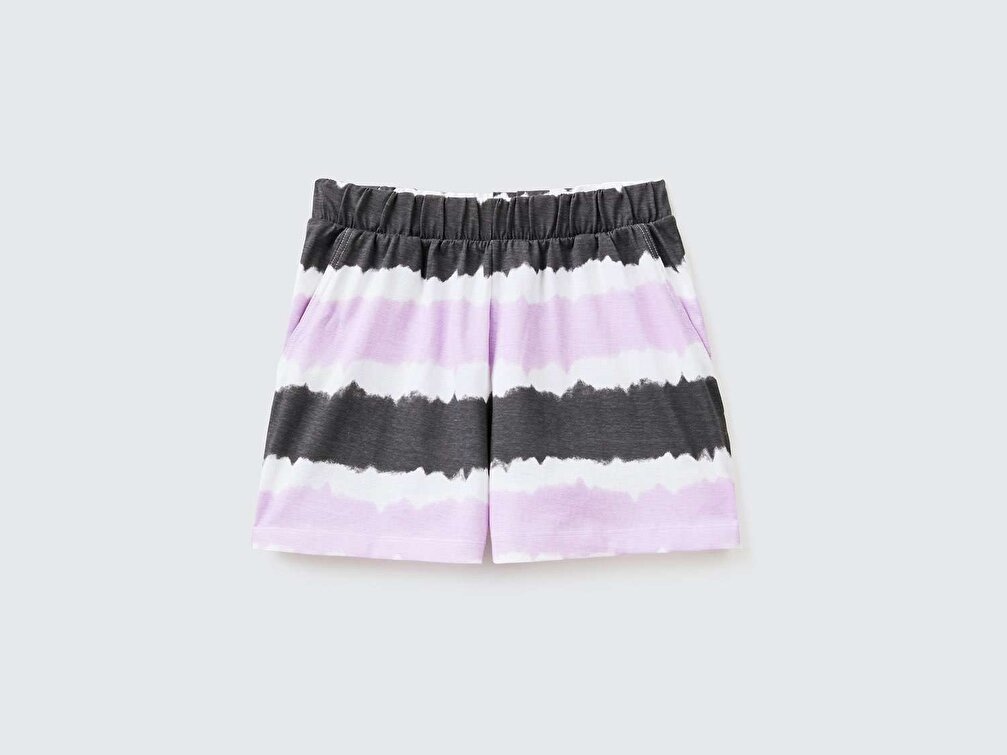 Benetton Kız Çocuk Lila Batik Desenli Penye Şort