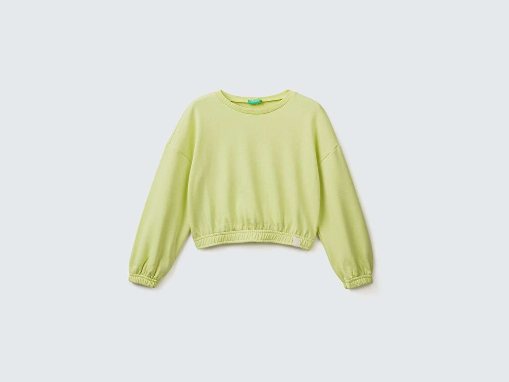 Benetton Kız Çocuk Haki Logo Etiketli Sweatshirt