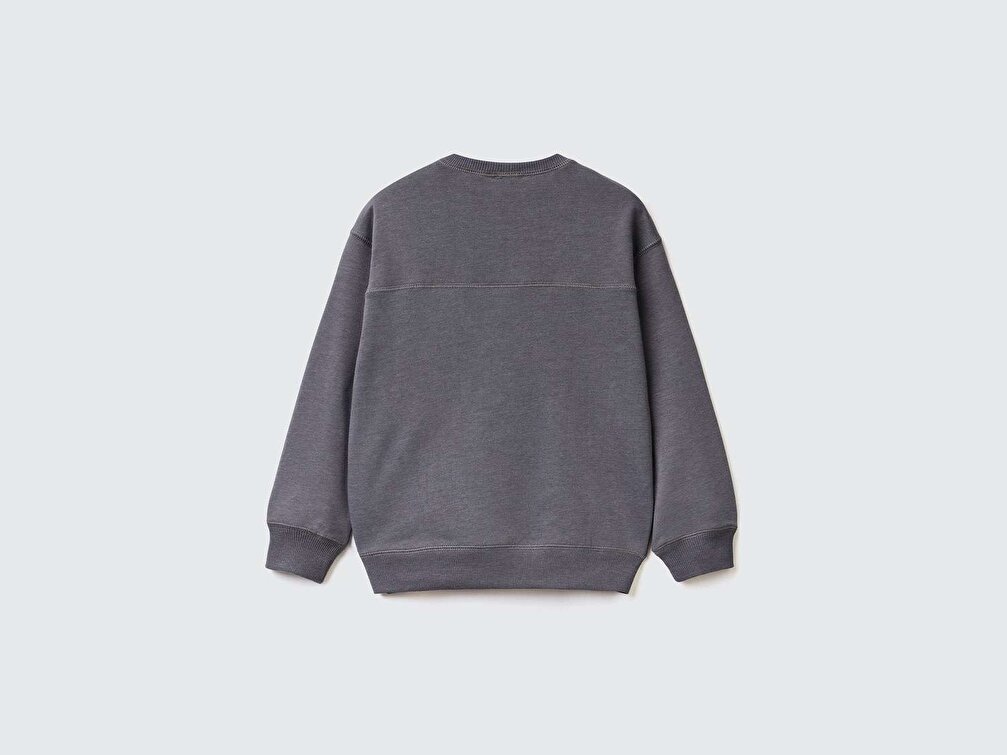Benetton Erkek Çocuk Yeşil Etiket Logolu Organik Koton Sweatshirt