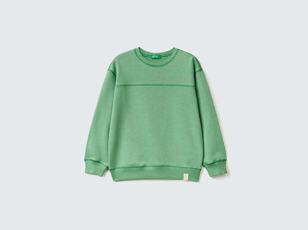 Benetton Erkek Çocuk 6Z9 Etiket Logolu Organik Koton Sweatshirt