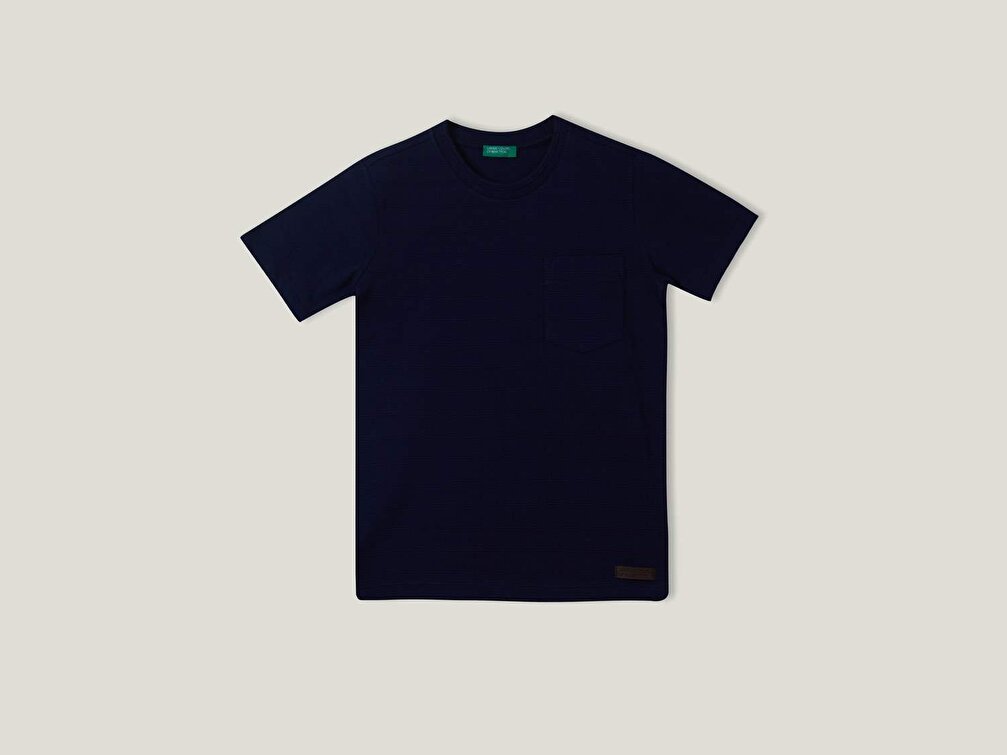 Benetton Erkek Çocuk Lacivert Kabartma Şeritli Cepli T-Shirt