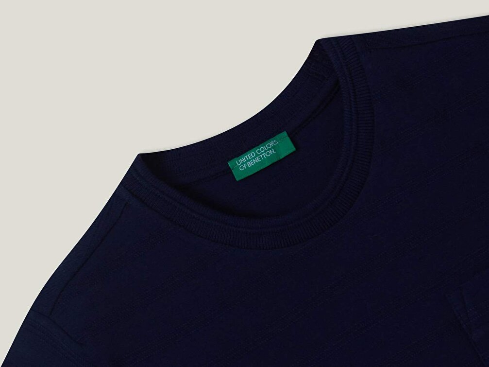Benetton Erkek Çocuk Lacivert Kabartma Şeritli Cepli T-Shirt