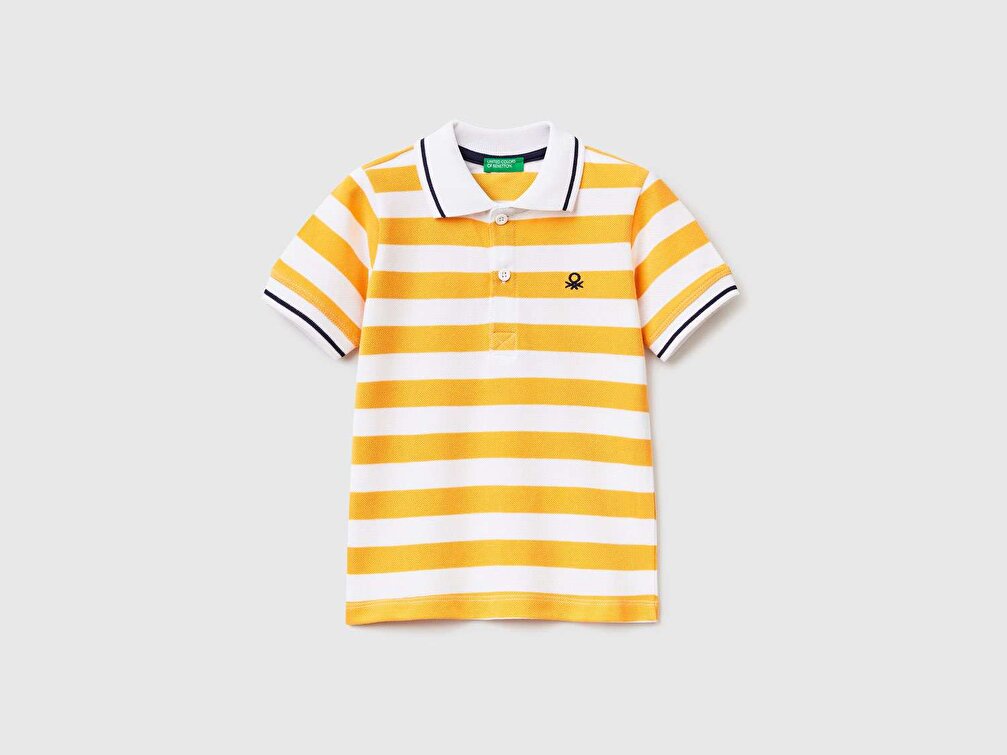 Benetton Erkek Çocuk Yeşil Logolu Çizgili Polo T-Shirt