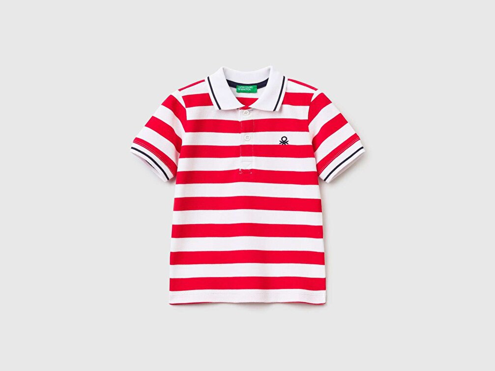 Benetton Erkek Çocuk Siyah Logolu Çizgili Polo T-Shirt