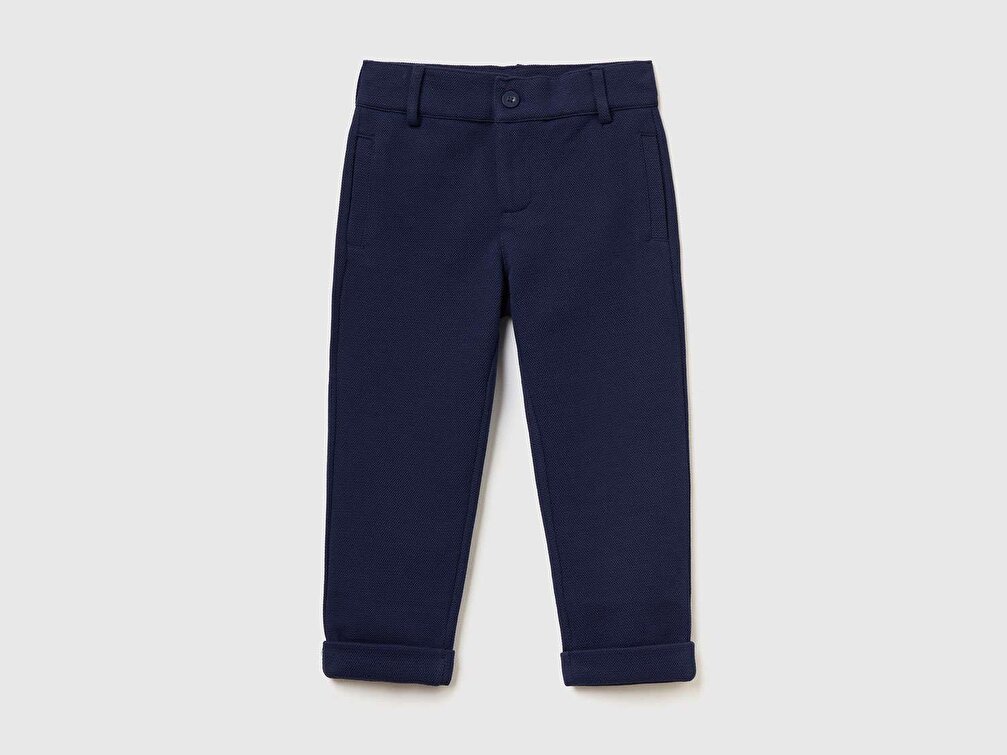 Benetton Erkek Çocuk Lacivert Beli Şerit Detaylı Pantolon