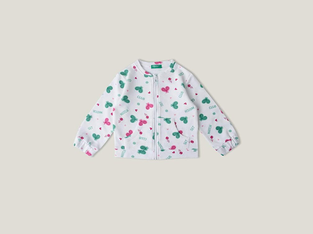 Benetton Kız Çocuk Siyah Mix Grafik Desenli Kese Cepli Sweatshirt