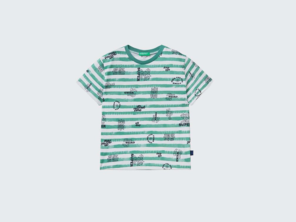 Benetton Erkek Çocuk Siyah - Kiremit Tenis Kortu Baskılı T-Shirt