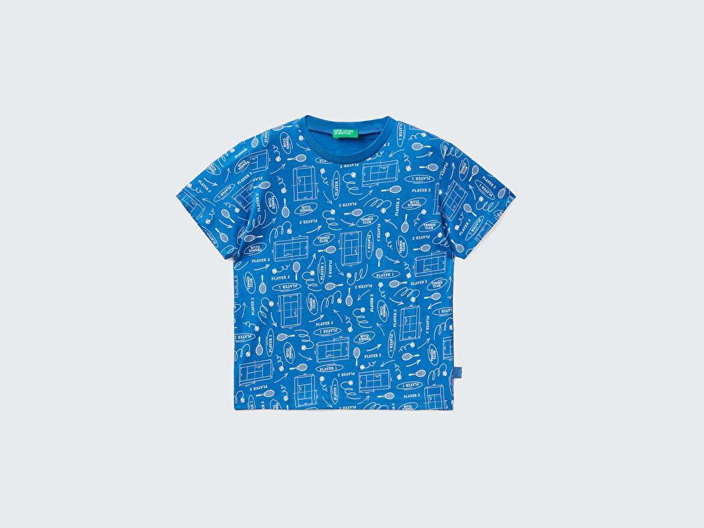 Benetton Erkek Çocuk Pembe Desenli Tenis Kortu Baskılı T-Shirt