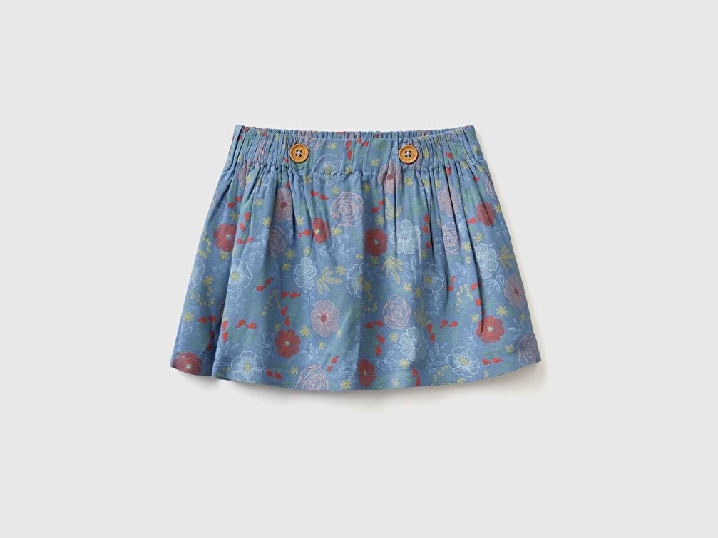 Benetton Bebek Vişne Çürüğü Beli Lastikli Çiçek Desenli Etek