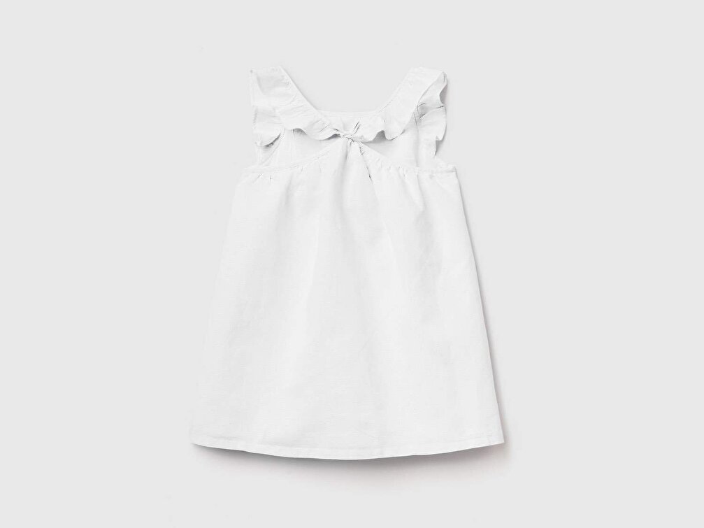 Benetton Kız Çocuk Beyaz Fırfır Detaylı Düz Elbise