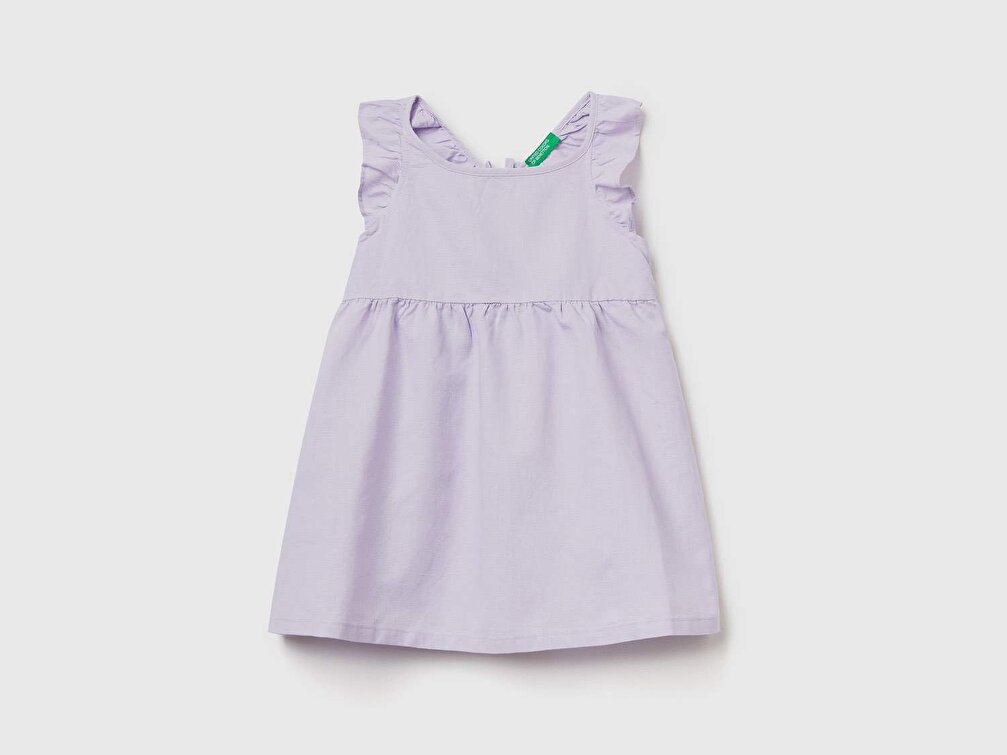 Benetton Kız Çocuk Lacivert Fırfır Detaylı Düz Elbise