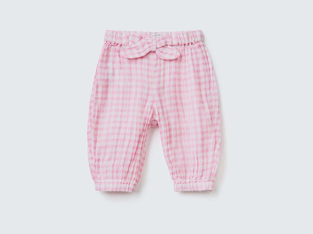 Benetton Bebek Zürafa Desenli Fiyonklu Ekose Pantolon