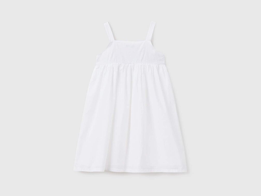 Benetton Kız Çocuk Beyaz Üst Kısmı Kroşe Müslin Elbise