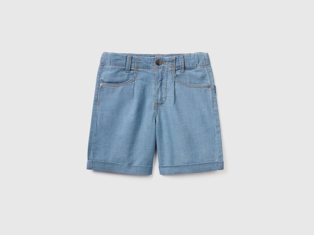 Benetton Erkek Çocuk Zürafa Desenli Dokulu Bermuda Denim Şort