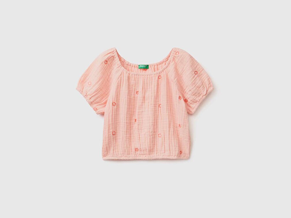 Benetton Kız Çocuk Açık Pembe İşlemeli Bluz