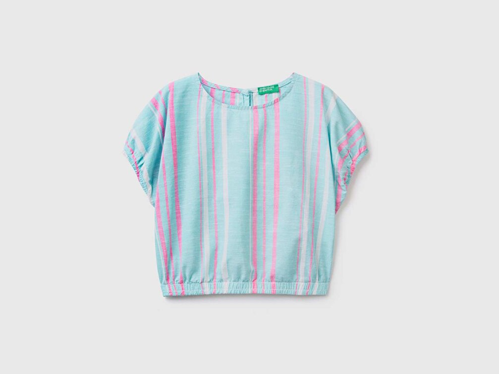 Benetton Kız Çocuk Zürafa Desenli Beli Lastikli Çizgili Crop Bluz