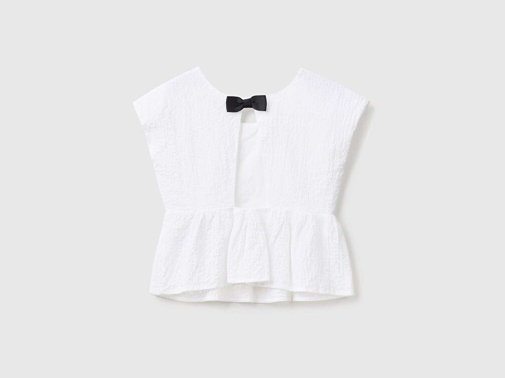 Benetton Kız Çocuk Beyaz Arkası Fiyonklu Bluz