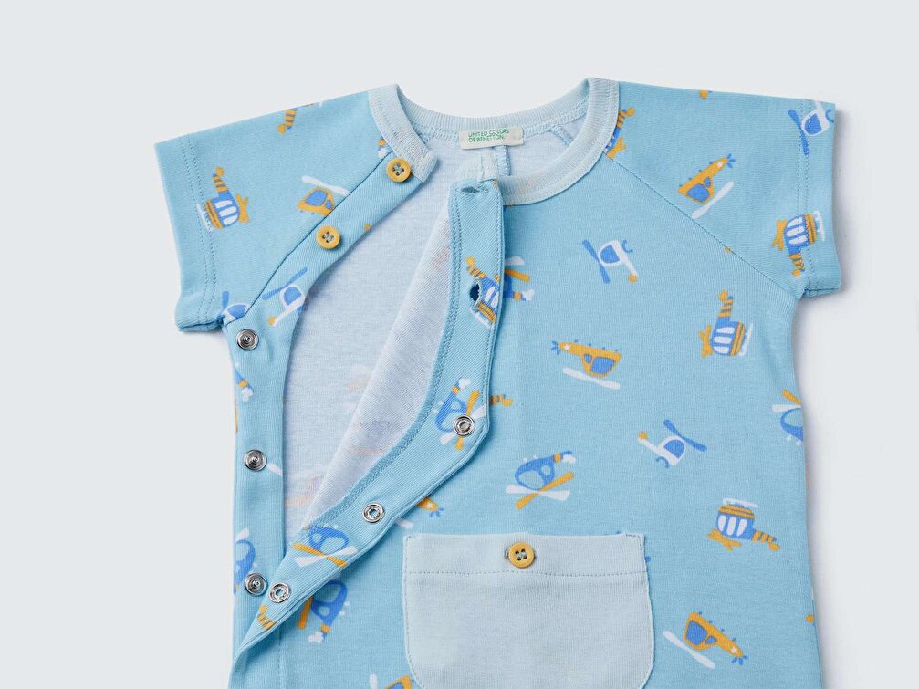 Benetton Bebek İran Yeşili Önü Cepli Desenli Tulum