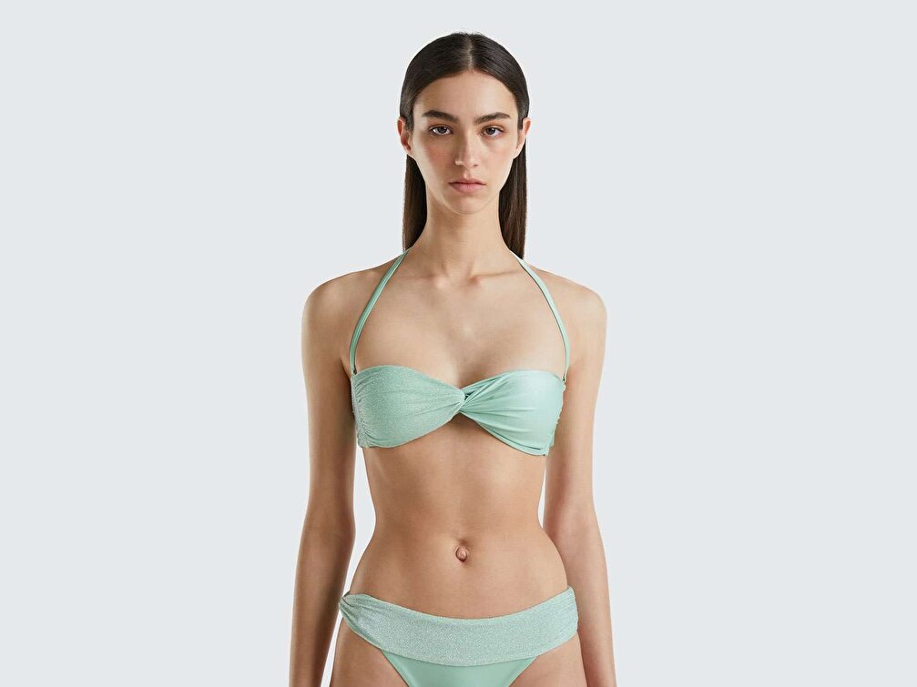 Benetton Kadın Soluk Deniz Yeşili Lurexli Arkadan Bağlamalı Bikini Üst