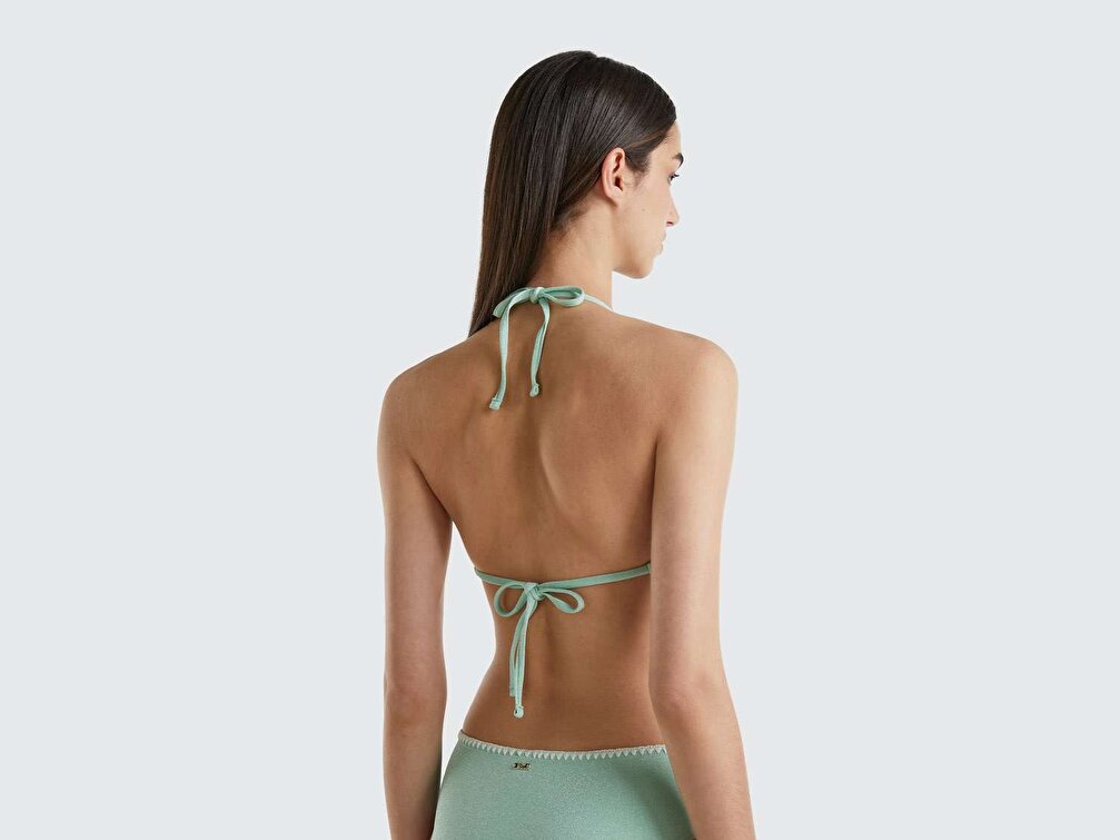 Benetton Kadın Soluk Deniz Yeşili Lurexli Dantel Detaylı Bikini Üst