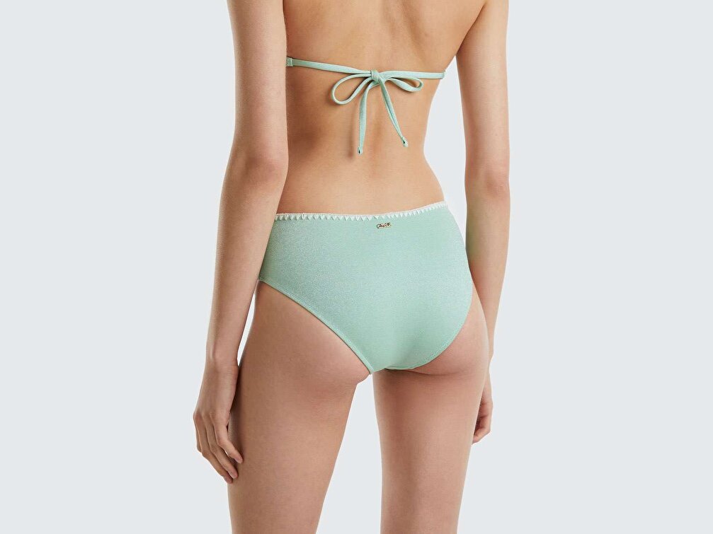 Benetton Kadın Soluk Deniz Yeşili Lurexli Dantel Detaylı Bikini Alt