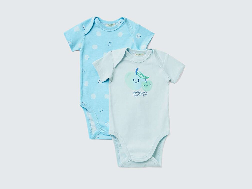 Benetton Bebek Açık Mavi Meyve Desenli 2'li Tulum