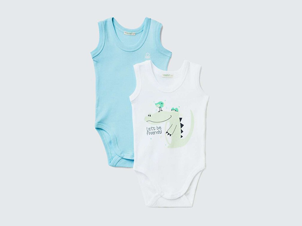 Benetton Bebek Yüz Baskılı Hayvan Desenli 2'li Tulum
