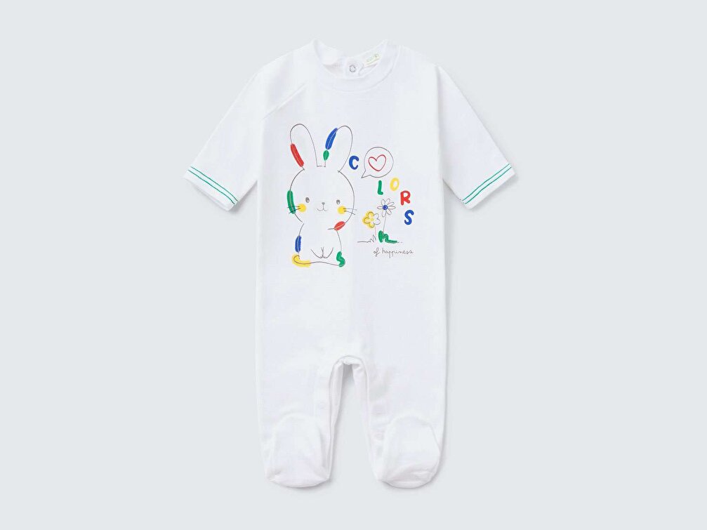 Benetton Bebek Beyaz Desenli Tulum
