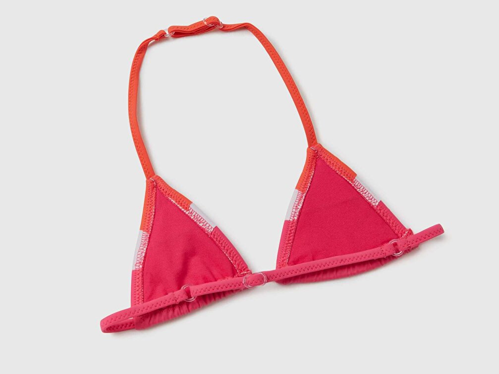 Benetton Kız Çocuk Gül Rengi Fırfır Detaylı Geniş Üçgen Bikini Takımı