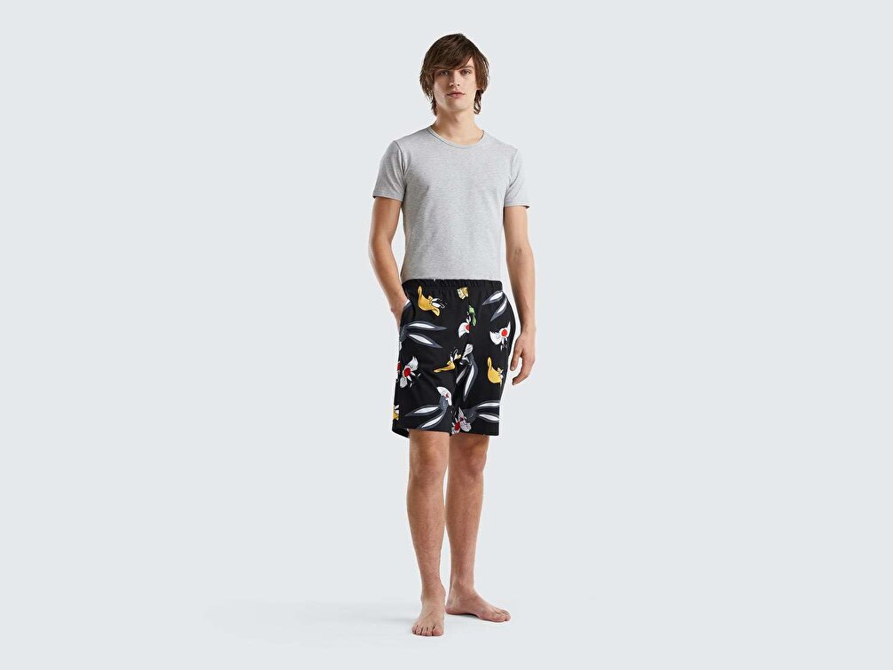 Benetton Erkek Siyah Mix Looney Tunes Baskılı Şort