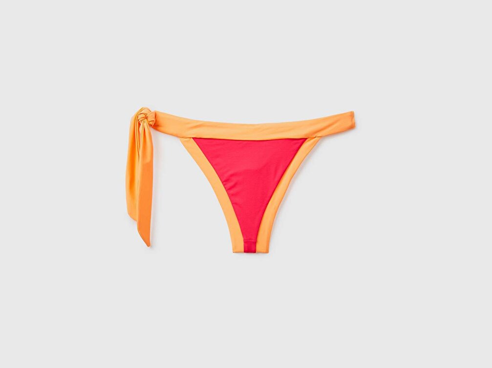 Benetton Kadın Kırmızı-Menekşe Rengi Fuşya Mix Yandan Bağlamalı Bikini Alt