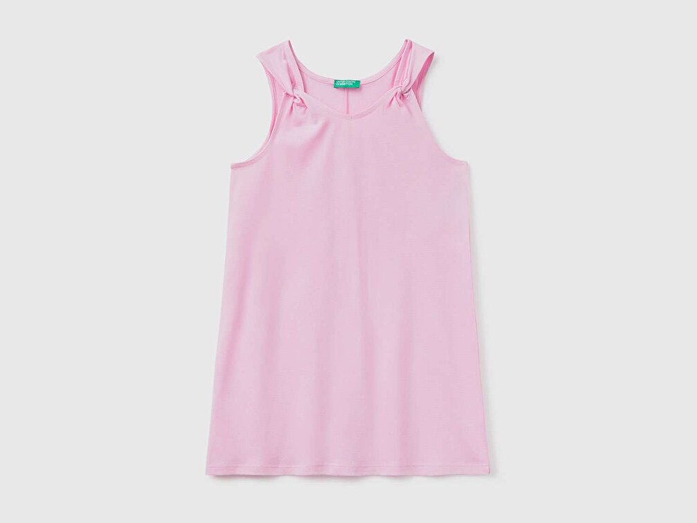 Benetton Kız Çocuk Açık Thulian Pembe Viskoz Karışımlı Elbise