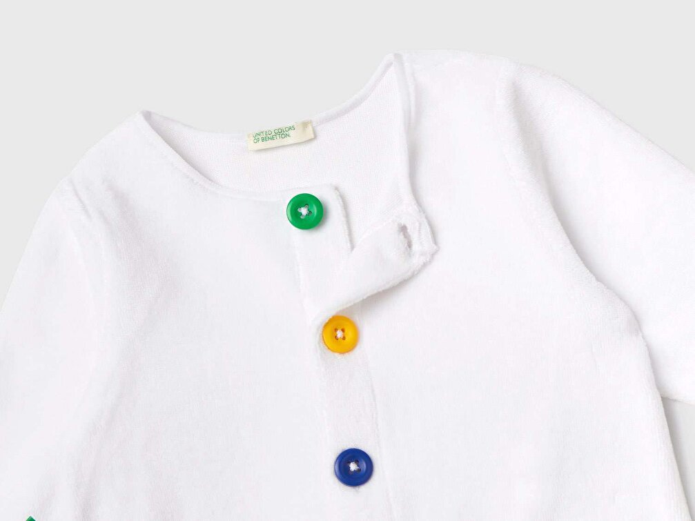 Benetton Bebek Beyaz Düğmeli Cepli Tulum