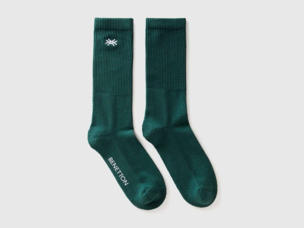 Benetton Unisex Yeşil Benetton Logolu Soket Çorap