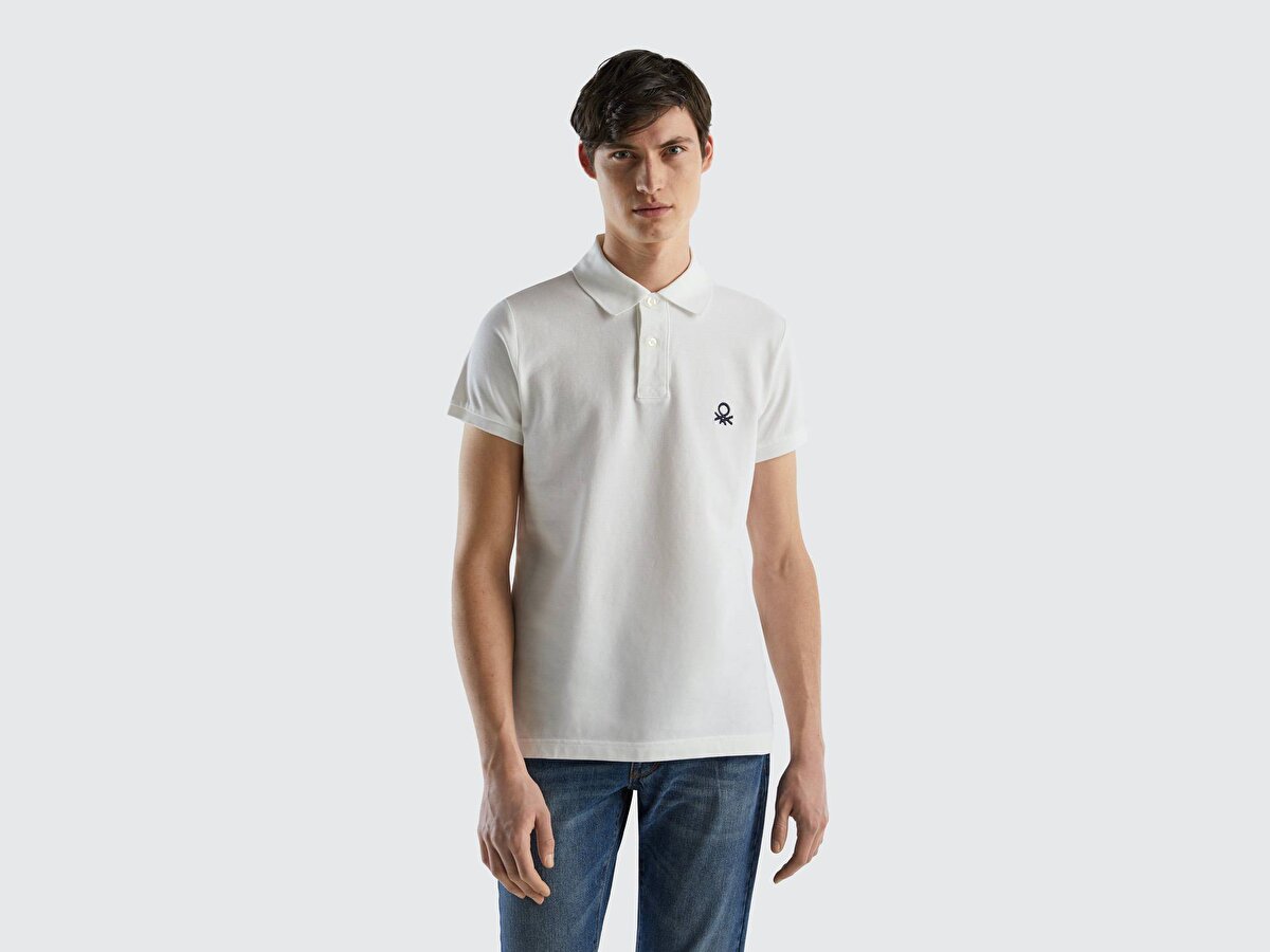 Erkek Beyaz Slim Fit Kısa Kollu Polo Tshirt