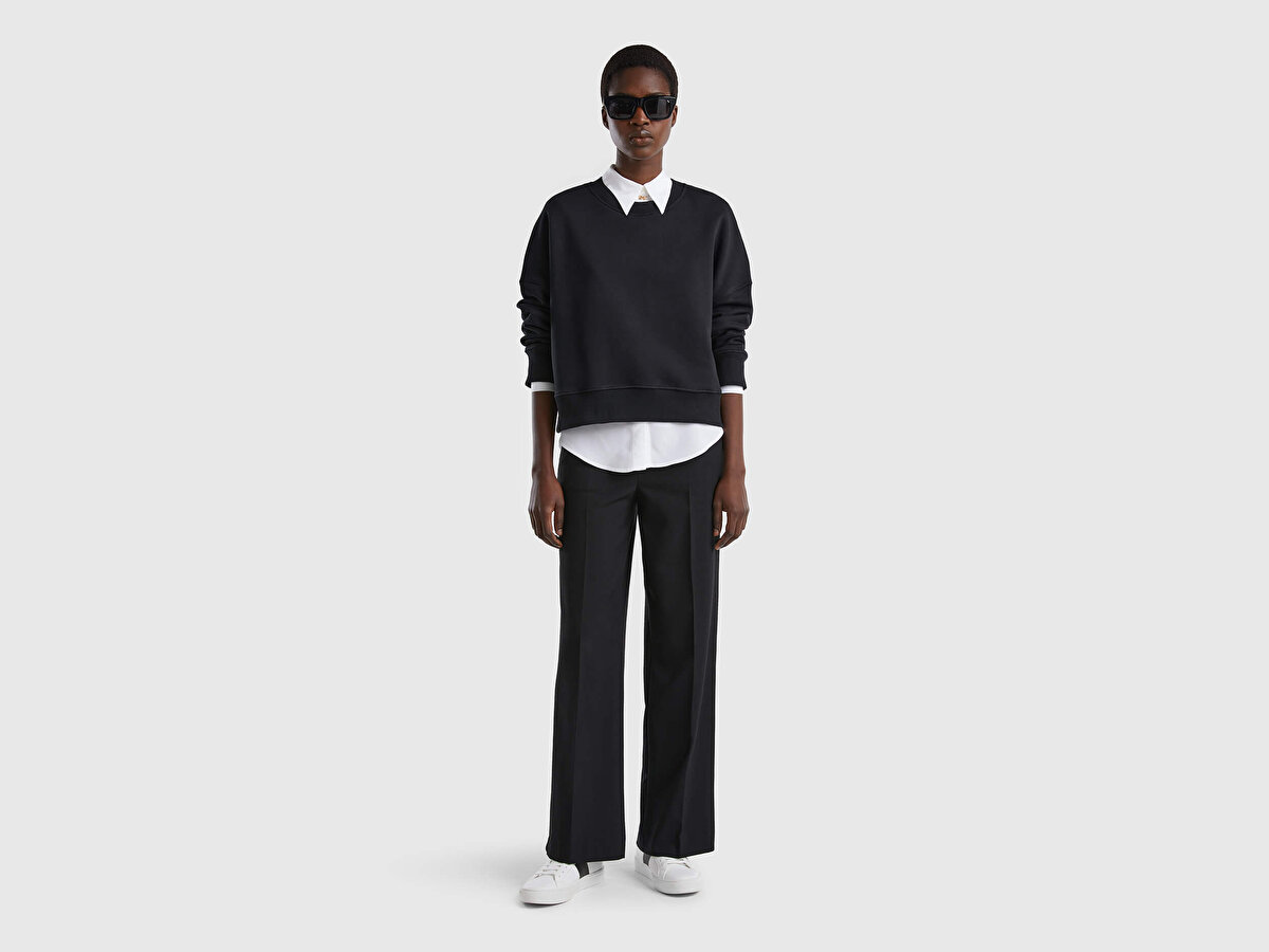 Kadın Siyah Boxy Fit Oversixe Sweatshirt