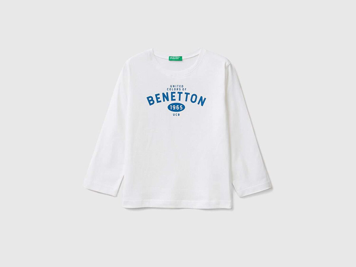 Erkek Çocuk Beyaz Benetton Yazılı T-Shirt