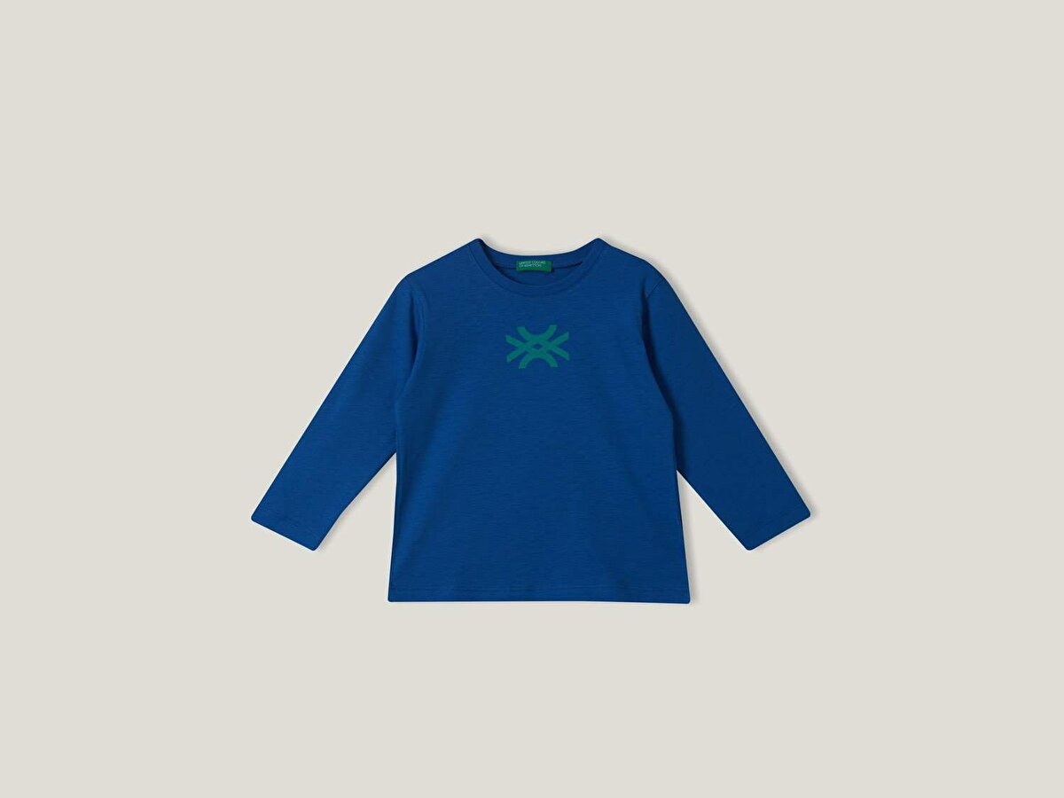 Erkek Çocuk Mavi Benetton Yazılı T-Shirt