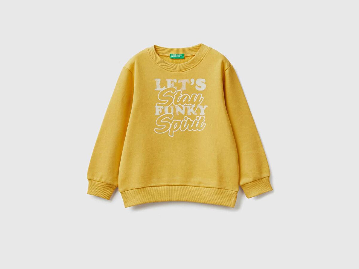 Erkek Çocuk Sarı Slogan Baskılı Sweatshirt