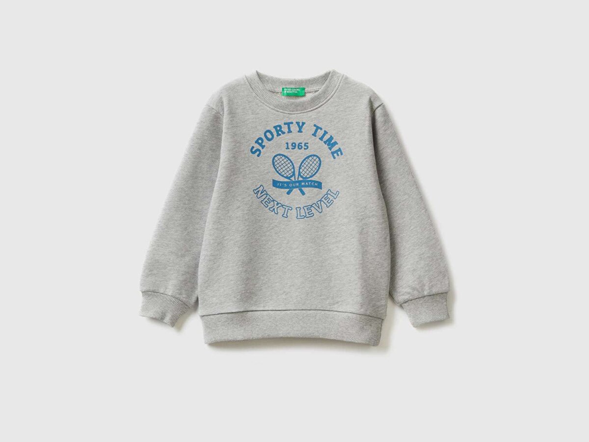 Erkek Çocuk Gri Melanj Slogan Baskılı Sweatshirt