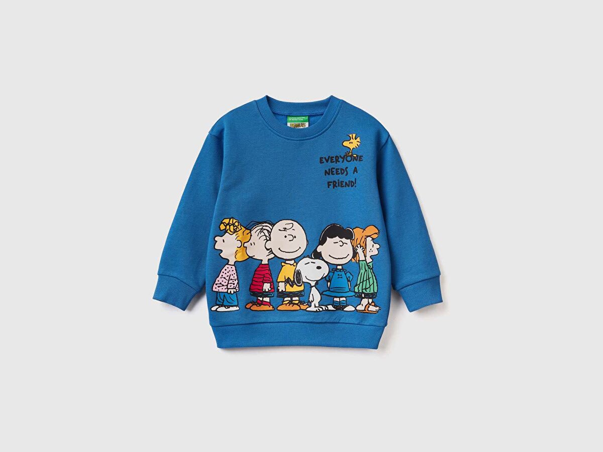 Erkek Çocuk Saks Mavi Peanuts Karakteri Baskılı Sweatshirt