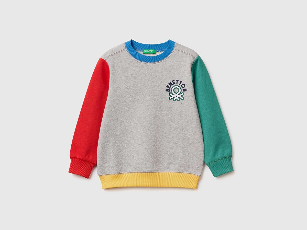 Erkek Çocuk Gri Mix Renkli Benetton Logolu Sweatshirt