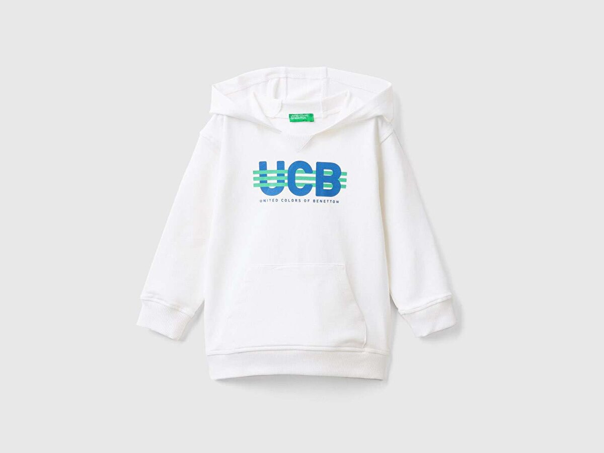 Erkek Çocuk Beyaz Benetton Logolu Sweatshirt