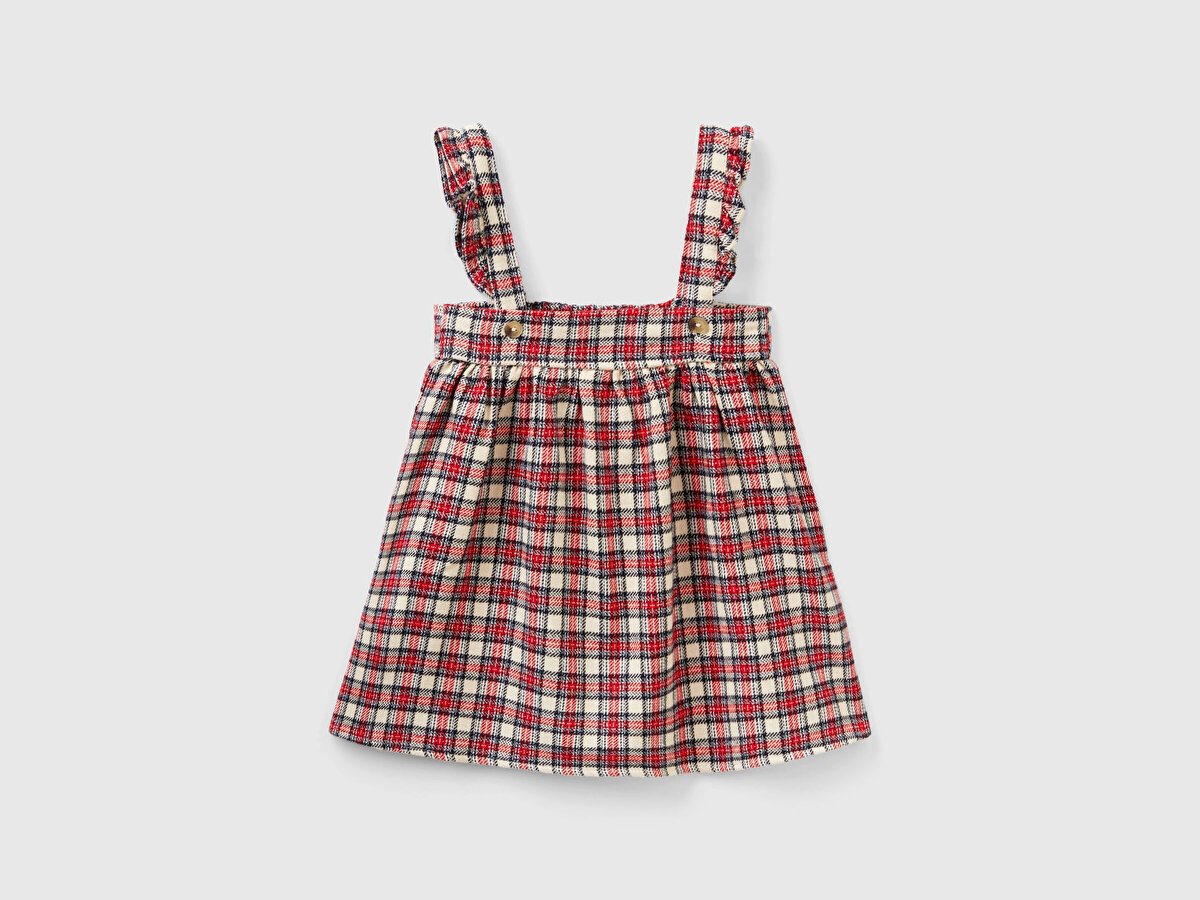 Kız Çocuk Bordo Mix Askılı Ekoseli Elbise