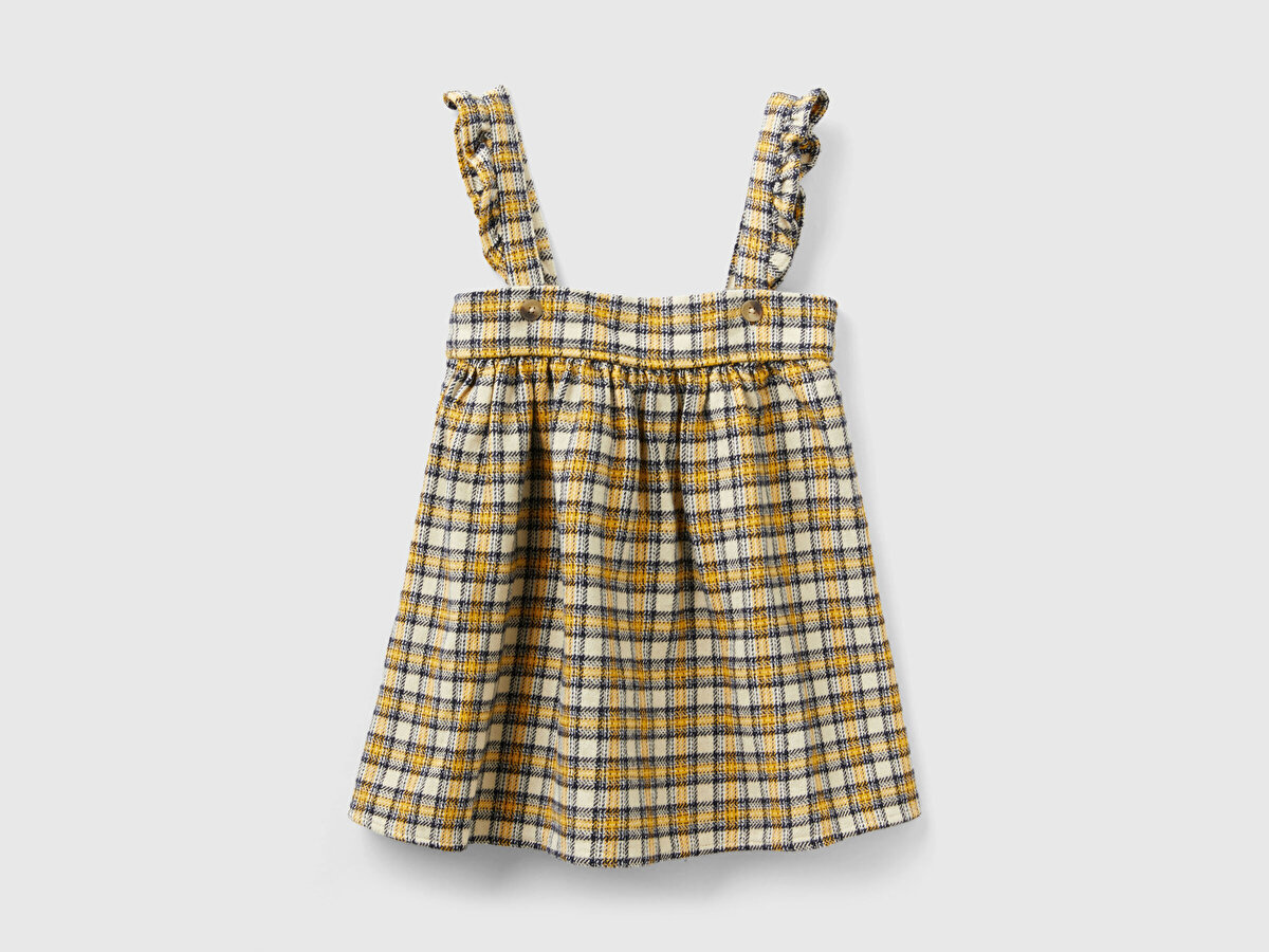 Kız Çocuk Sarı Mix Askılı Ekoseli Elbise